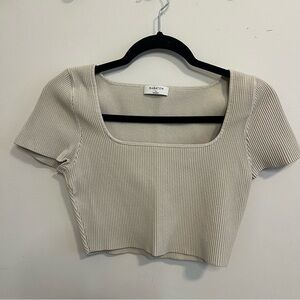 Babaton Beige Ribbed Crop Top